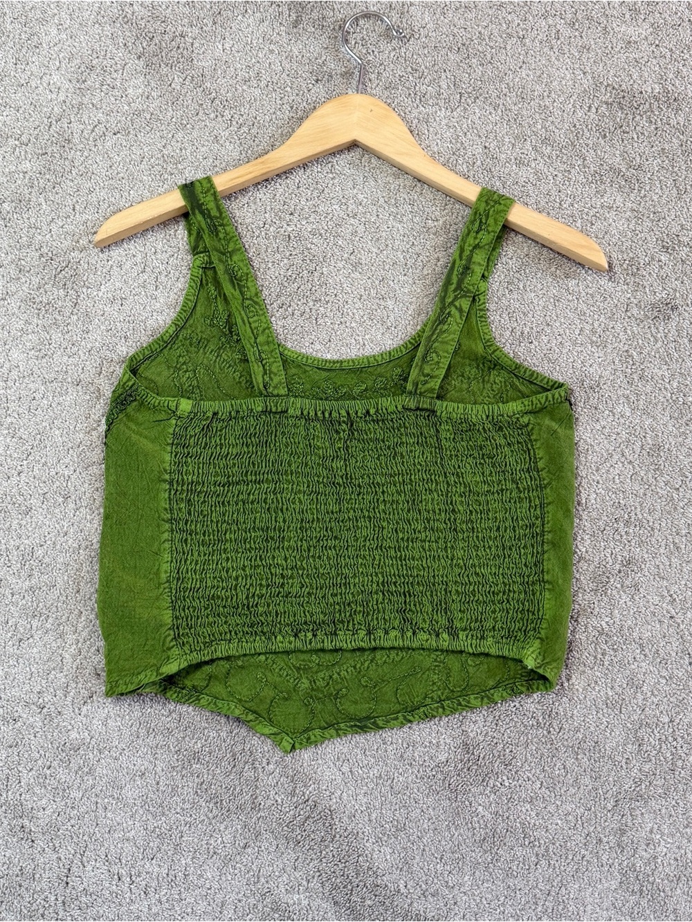 Embroidered Handkerchief Top Sleeveless Boho in Lime Green Free Size - Picture 4 of 9